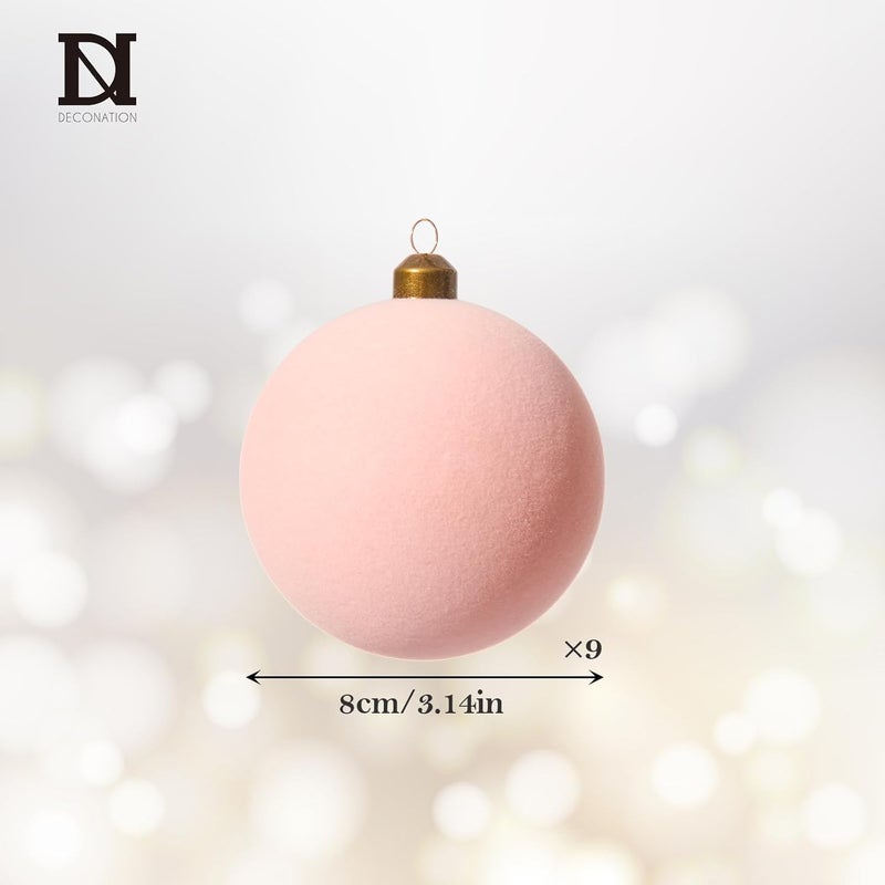 DN DECONATION 9PCS Christmas Tree Ball Decorations, Pink Velvet Ornaments Set, 3.14” Plastic Christmas Ball for Tree Home Holiday Party Decor Winter Hanging Decorations Xmas Gifts Indoor - Image 3